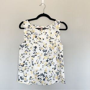Roz & Ali Womens Top Size Small Yellow Floral Print Sleeveless Boat Neckline